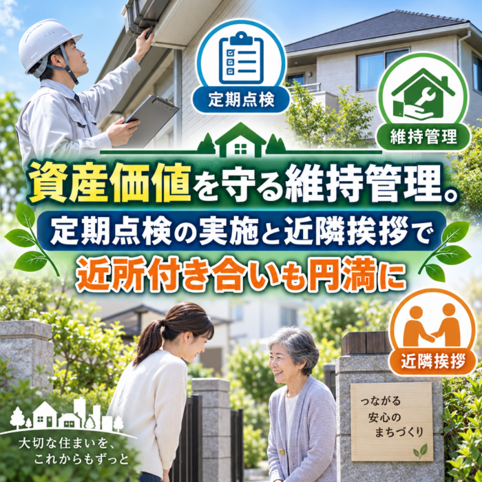 資産価値を守る維持管理。定期点検の実施と近隣挨拶で近所付き合いも円満に